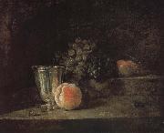 Jean Baptiste Simeon Chardin Silver peach red wine grapes and apple USA oil painting reproduction